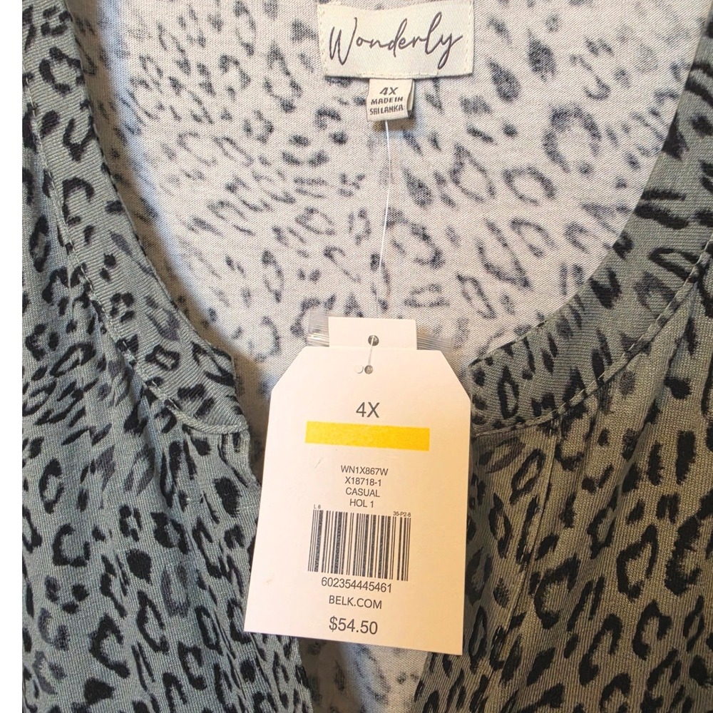 NWT Wonderly Womens 4X Grey Leopard Print Tiered Button Down Tunic Top WN1X867W - Picture 2 of 5